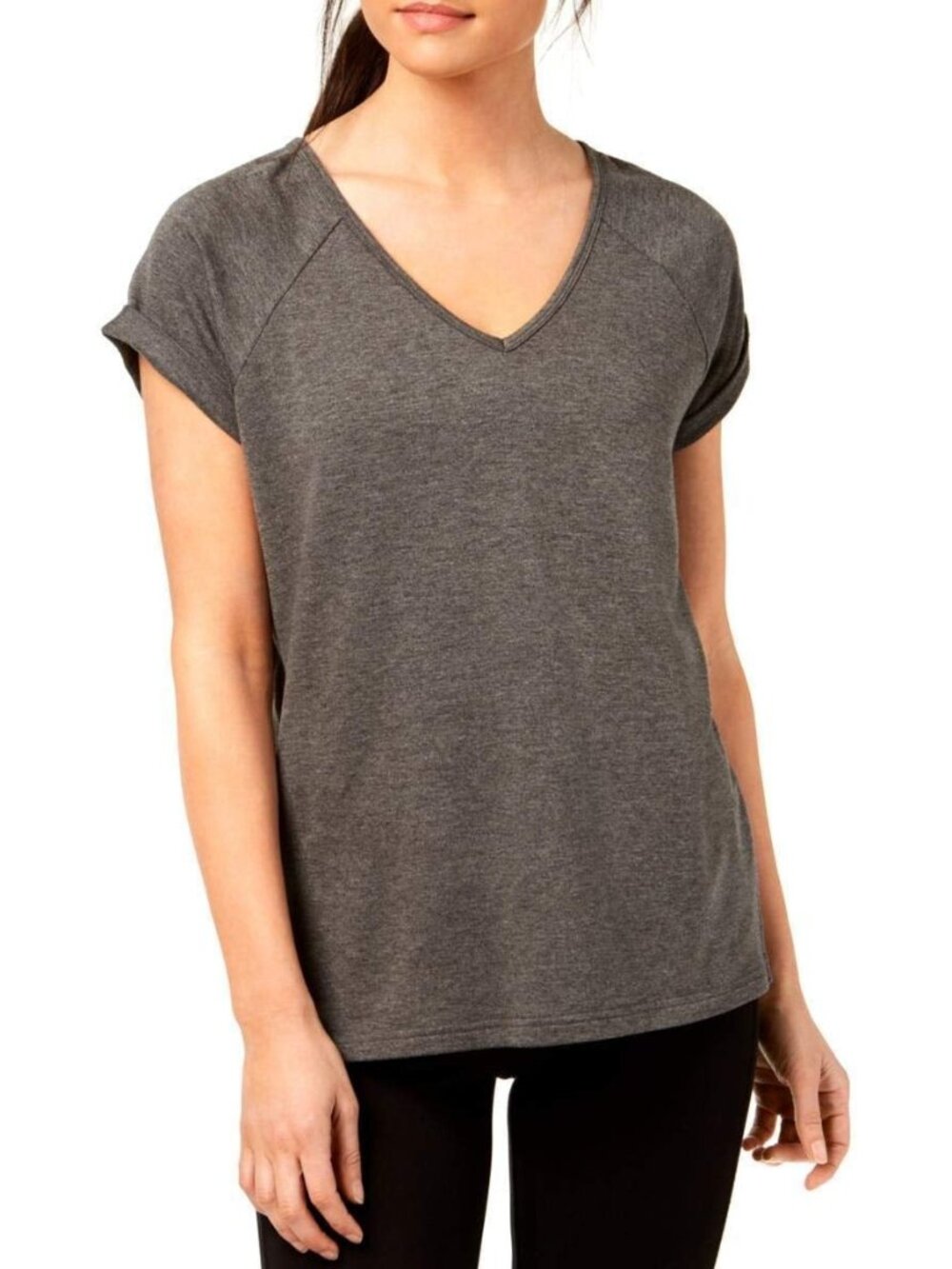 Ideology Womens Yogo Shoulder Sleeve V Neck Blouse